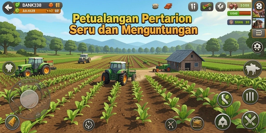Screenshot GAMEPLAY BANK338 dengan aktivitas pertanian yang seru.