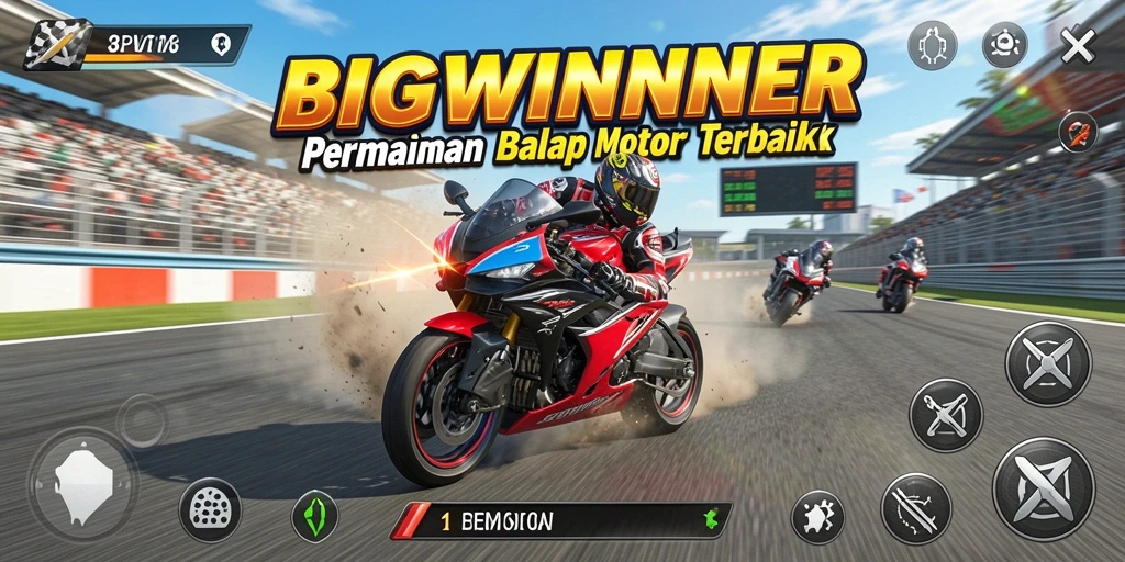 Screenshot menunjukkan aksi balap motor yang mendebarkan di BIGWINNER.