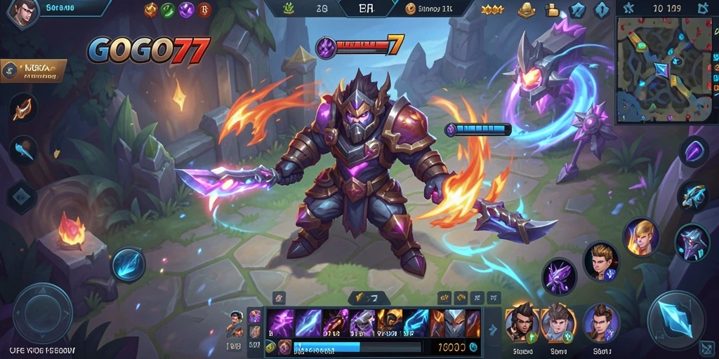 Screenshot gameplay GOGO77 yang menggambarkan pertempuran seru antara dua tim.