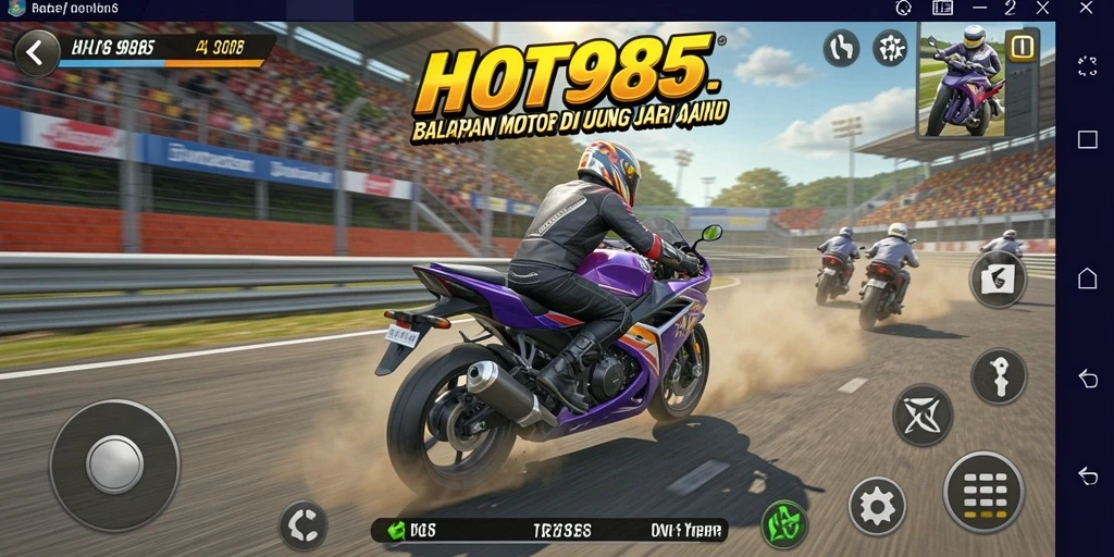 Tangkapan layar gameplay HOT985 dengan balapan motor yang seru.