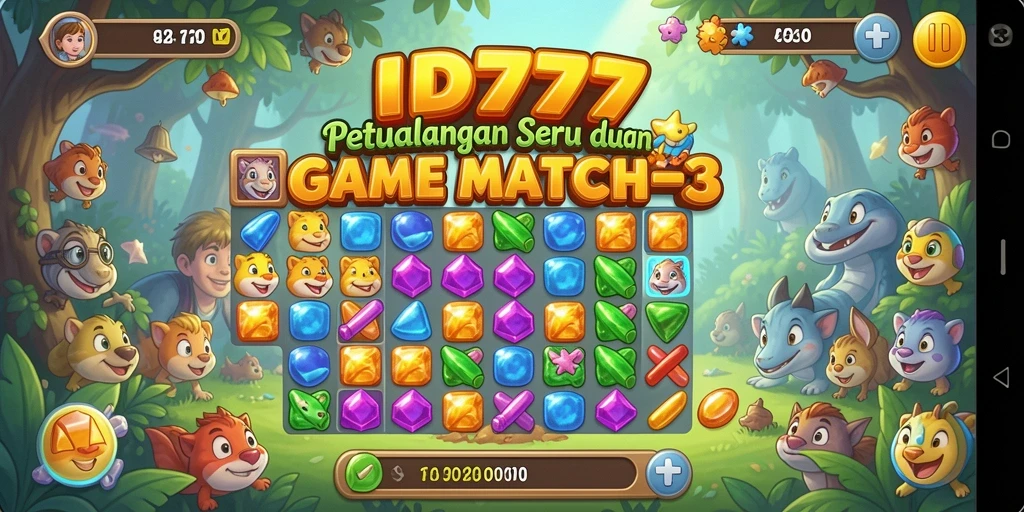 Tampilan menarik dari gameplay ID777 Match-3 yang penuh warna.