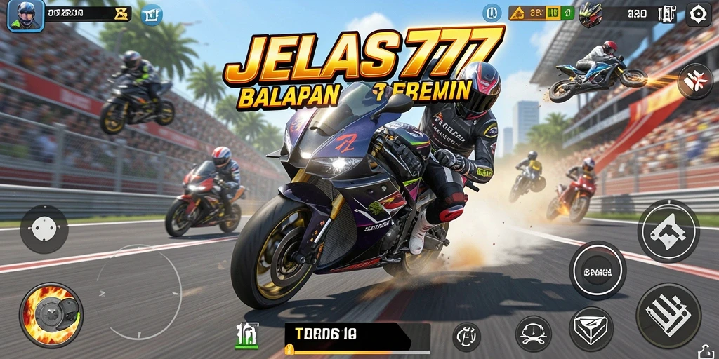 Tampilan gameplay balap motor yang mendebarkan di JELAS777.