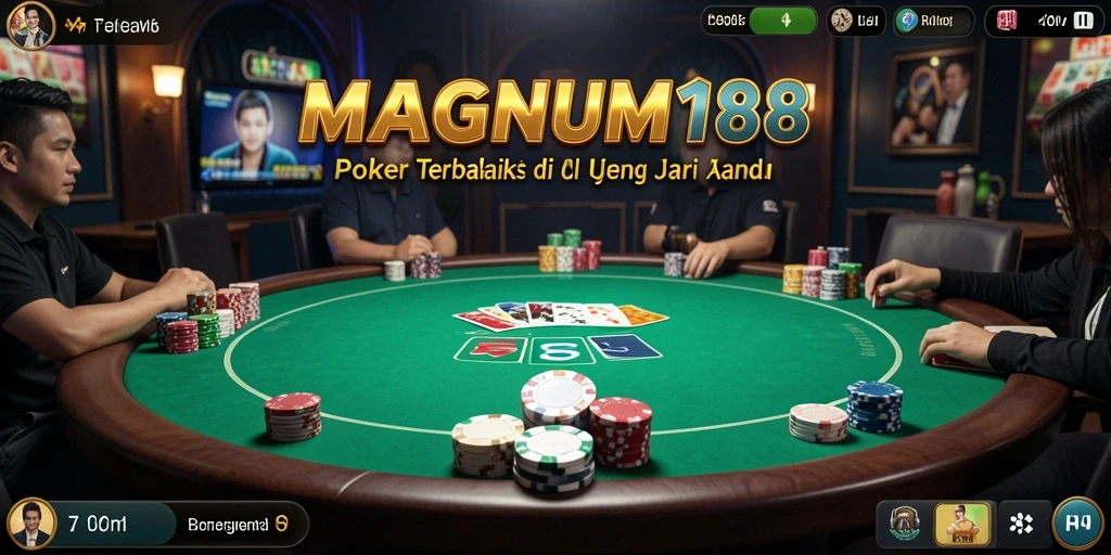 Screenshot gameplay MAGNUM188 menampilkan suasana meja poker yang menegangkan.