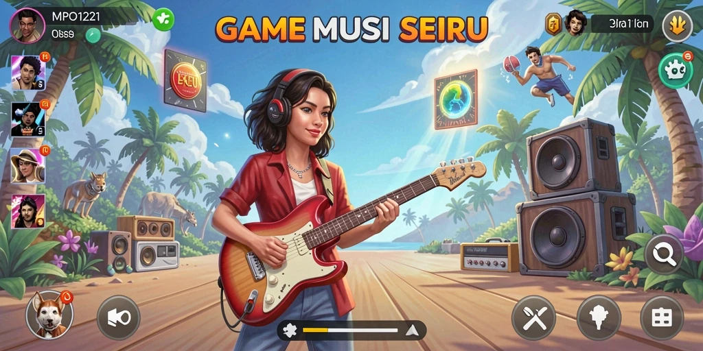 Tampilan gameplay MPO1221 dengan antarmuka yang menarik dan musik yang mengalun.