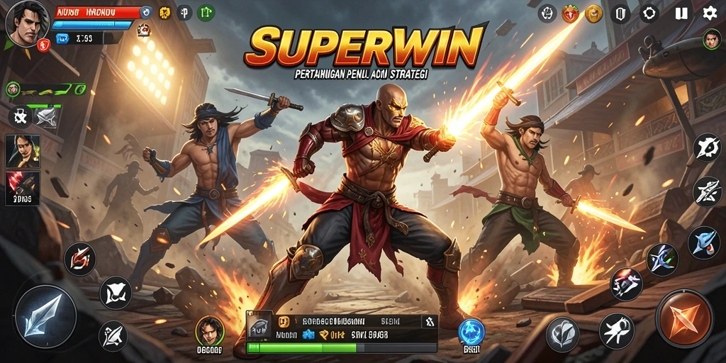 Tampilan aksi epic dalam gameplay SUPERWIN saat bertarung.