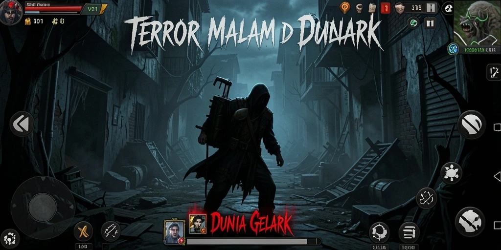 Screenshot V21 menampilkan momen mendebarkan di kegelapan.