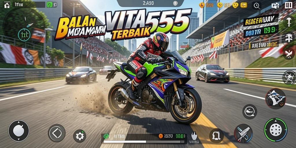 Tampilan gameplay VITA555 saat balapan motor yang seru.