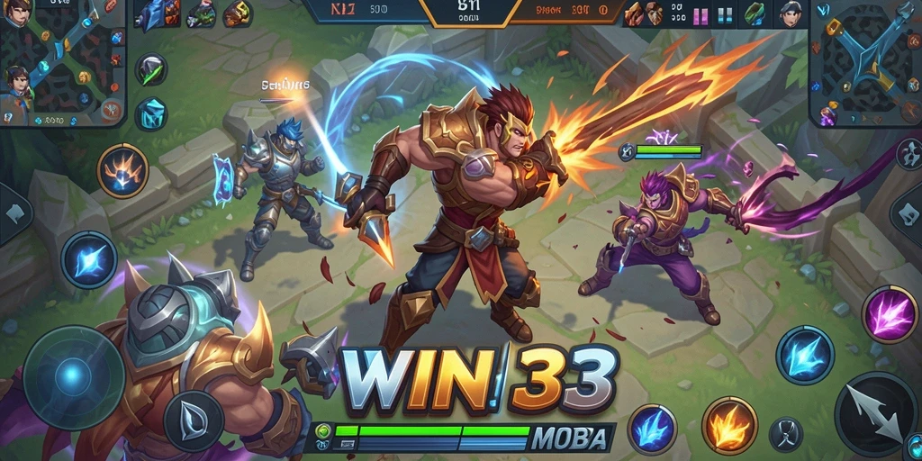 Tampilan seru gameplay WIN33 dengan pertempuran tim yang intens.