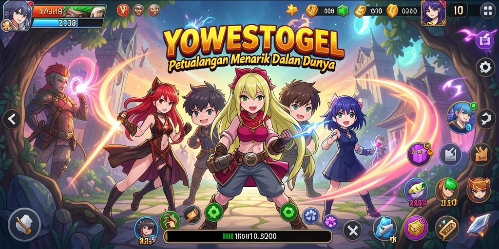 Tampilan screenshot YOWESTOGEL yang menampilkan pertarungan seru antar karakter.
